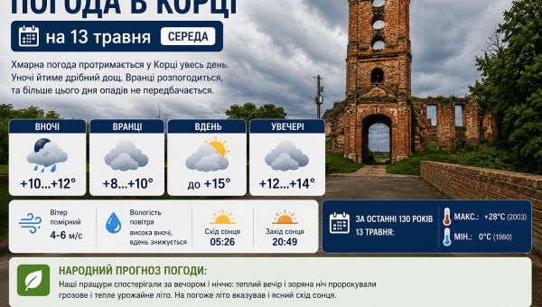 Погода в Корці на 13 травня